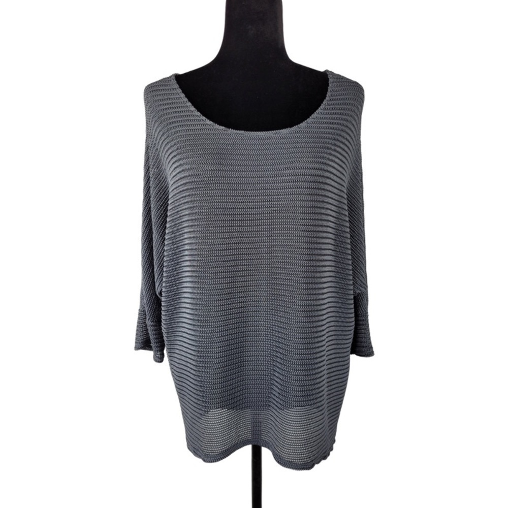 ✅ Alfani Woman’s Gray 3/4 dolman sleeve loose fit semi sheer top size S